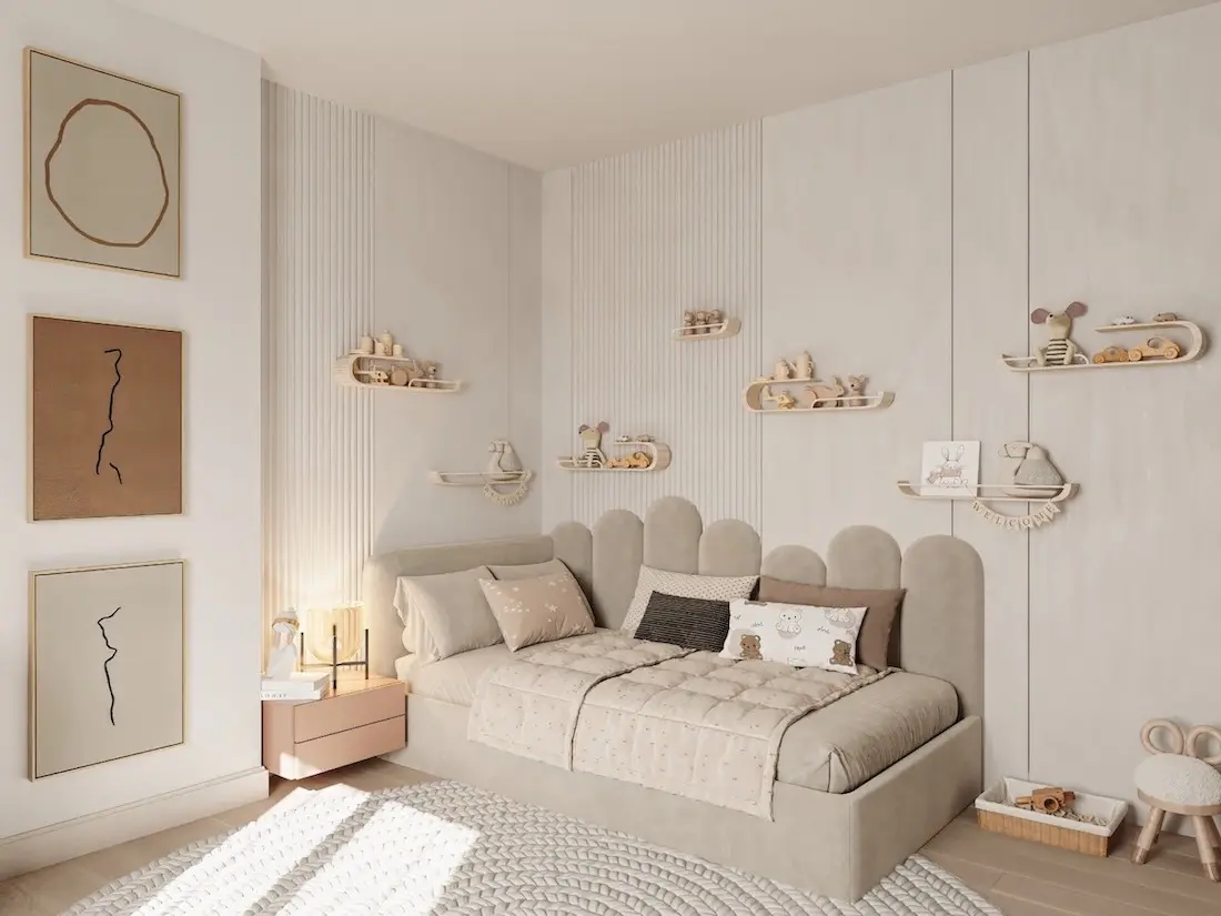 Modern and cozy bedroom design with contemporary interior finishes in a Sultangazi residential house, Istanbul.