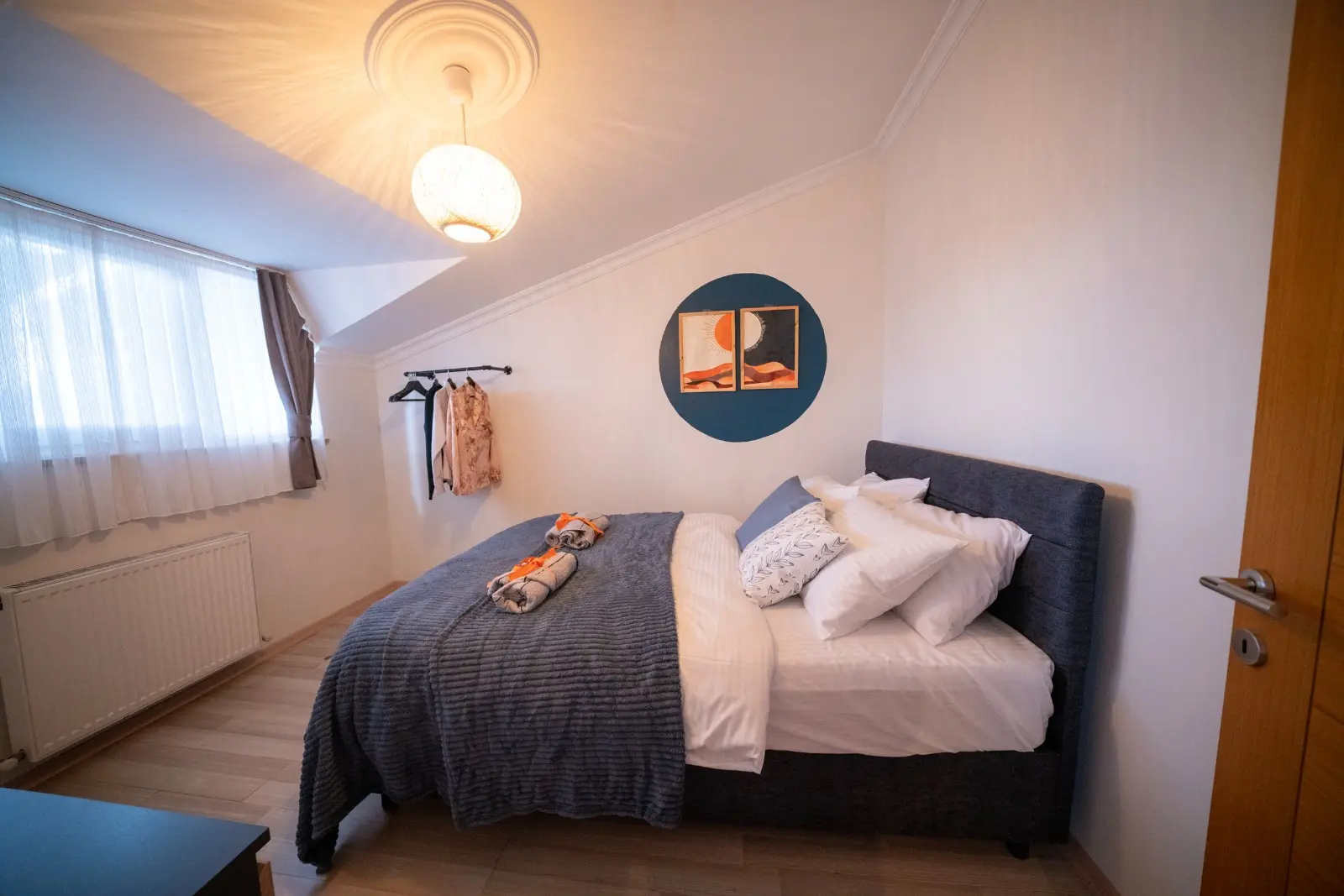 Interior view of a spacious and elegant bedroom with modern furniture in a Beyoğlu residential project, Istanbul.