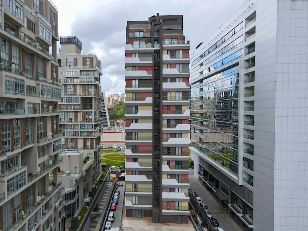 Contemporary architectural design of a luxury apartment building exterior in the Kağıthane district, Istanbul.Contemporary architectural design of a luxury apartment building exterior in the Kağıthane district, Istanbul.