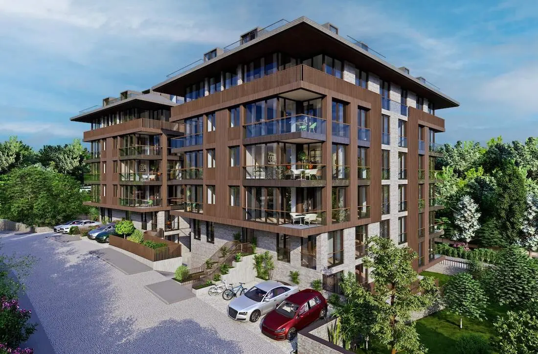 External view of a luxury residential house with a modern and high-end facade design in Uskudar, Istanbul.